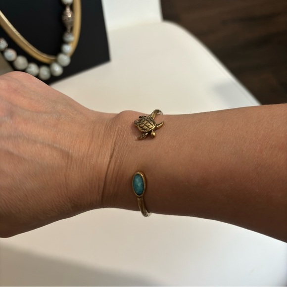 Lucky Brand bronze faux turquoise turtle adjustable bracelet #023 - Picture 2 of 7